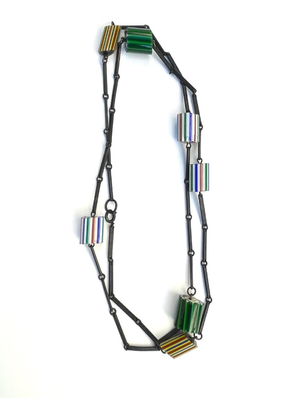 Vintage Long Multicolored Beaded Chain Necklace